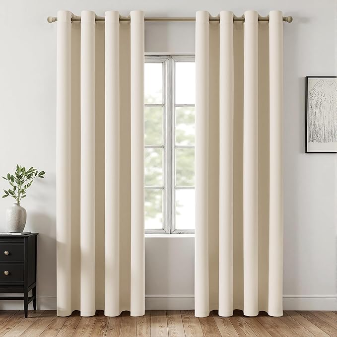 MIULEE Birch Blackout Bedroom Curtains Drapes 96 Inch Long 52"x96" | Grommet Top, Room Darkening Window Drapes, Privacy Protection, Thermal Insulated, Heat Blocking, Light Blocking
