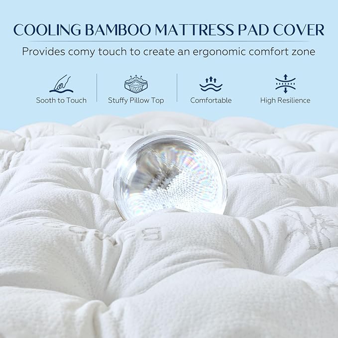 5 Inch Cooling Bamboo Viscose Mattress Topper Queen Size,60x80 in,2000 GSM | Queen Bamboo Mattress Pad Cover,Gel Memory Foam Filling,Viscose Made From Bamboo Pillow Top,Pain Relief,For Hot Sleppers