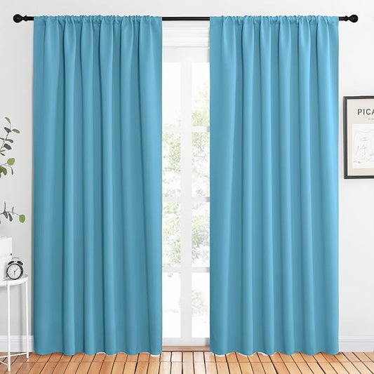 NICETOWN 2 Panels Blackout Curtains, Rod Pocket Thermal Insulated Drapes 84 inches Long, Easy-Care Modern Home Decoration Sunshades for Guest Room, Living Room, Office, 62 x 84 Inch, Teal Blue
