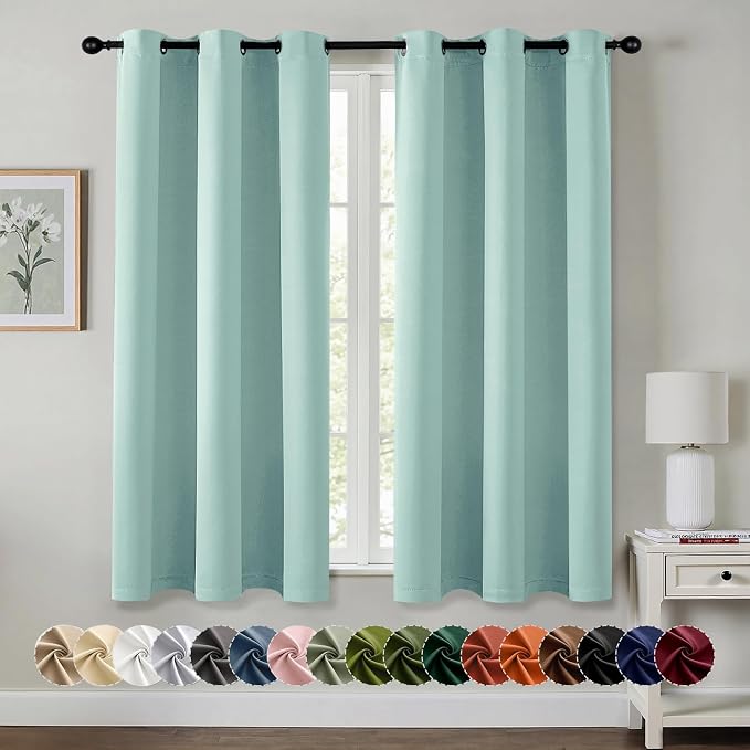 MIULEE Blackout Curtains for Bedroom 2 Panels 40 x 63 Inch Long Aqua | Thermal Insulated, Living Room Darkening Grommet Drapes, Noise Reducing, Light Blocking Window Treatments
