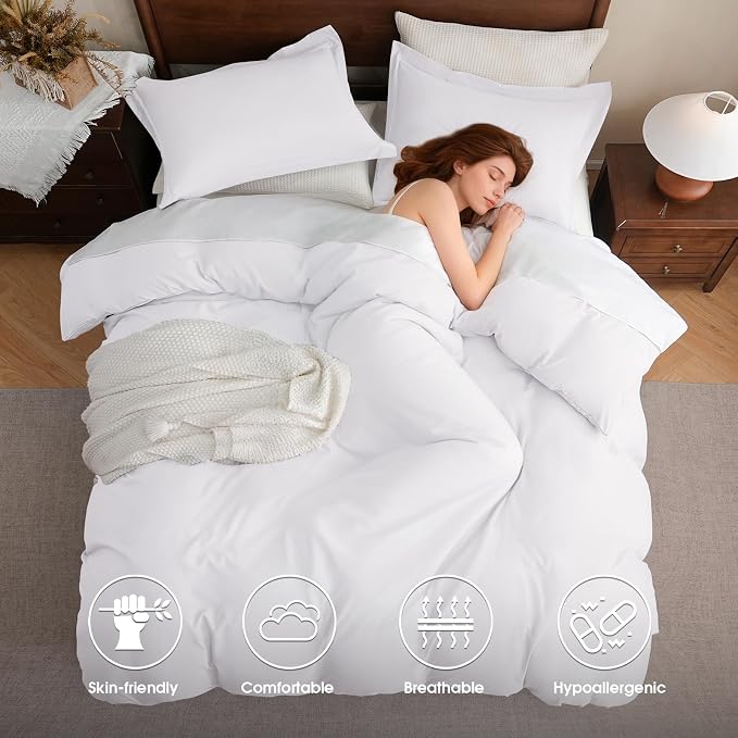 FreshCulture Duvet Cover King Size - 3 Pieces Microfiber Duvet Cover Set with Zipper Closure - Lightweight & Easy Care - 1 Comforter Cover & 2 Pillow Shams - Comforter Not Included (White)