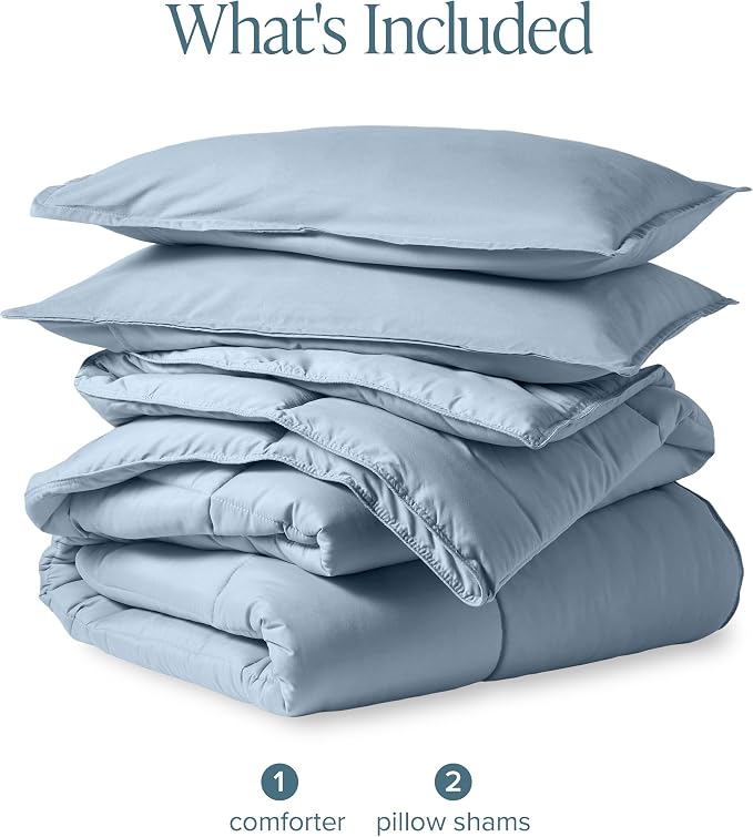 Bare Home Comforter Set - 1800 Ultra Soft (Oversized Queen, Dusty Blue) | All-Season, Breathable, Hypoallergenic, Premium 1800, Warm, Cozy