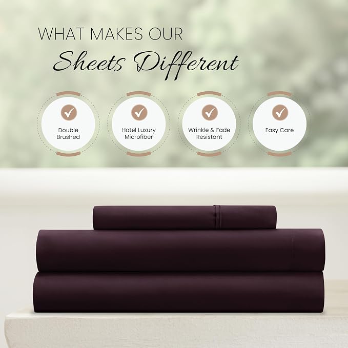 Linen Market Bed Sheets for Twin Size Bed (Purple) - Sleep Better Than Ever with These Soft and Cooling Twin Sheets - Deep Pocket Fits 16" Thick Beds - 3 Piece Twin Sheet Set