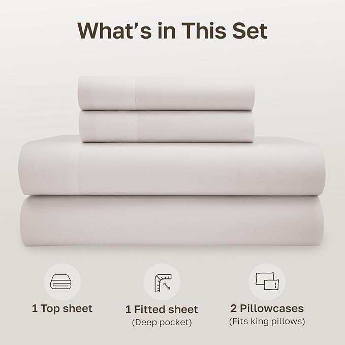 California Design Den 100% Organic Cotton King Size Bed Sheets Set | GOTS Certified, Lightweight Crisp & Airy Percale For Hot Sleepers, 15" Deep Pocket, All-around Elastic - Stone (True Beige)