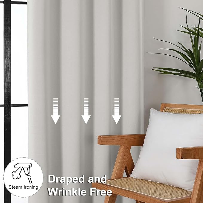 Simplebrand Ava Natural Blackout Curtains for Bedroom 90 Inches Long 2 Panels Set, Solid Privacy Energy Saving Living Room Window Treatment Curtains Blackout Drapes, W50 x L90 Inch, Natural