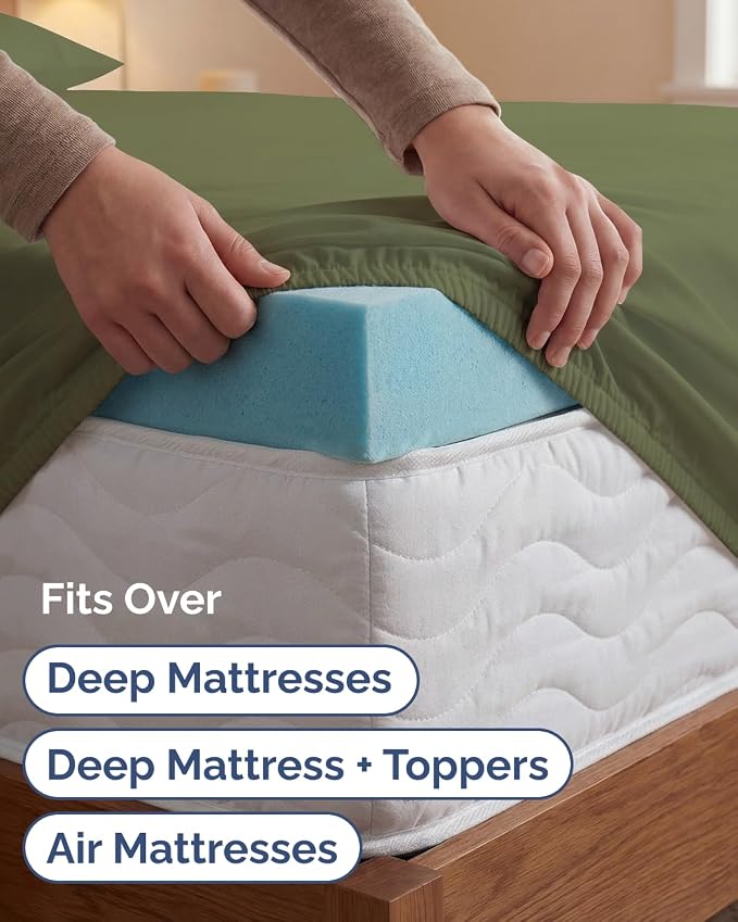 Extra Deep Twin XL Sheet Set - 4 Piece College Dorm Room - Sage Green | College Dorm Room Essentials, Easy & Secure Fit, Ultra-Soft, Wrinkle & Fade Free, Comfy Sheets Set with Extra Deep Pockets