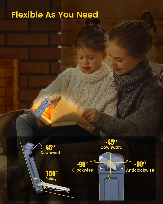Glocusent USB Rechargeable Book Light, Portable Clip-on LED Reading Light | 3 Amber Colors & 5 Brightness Dimmable, bookmark, Eye-Caring,Compact Gift ,Women Book Lovers,Christmas, Book Accesories