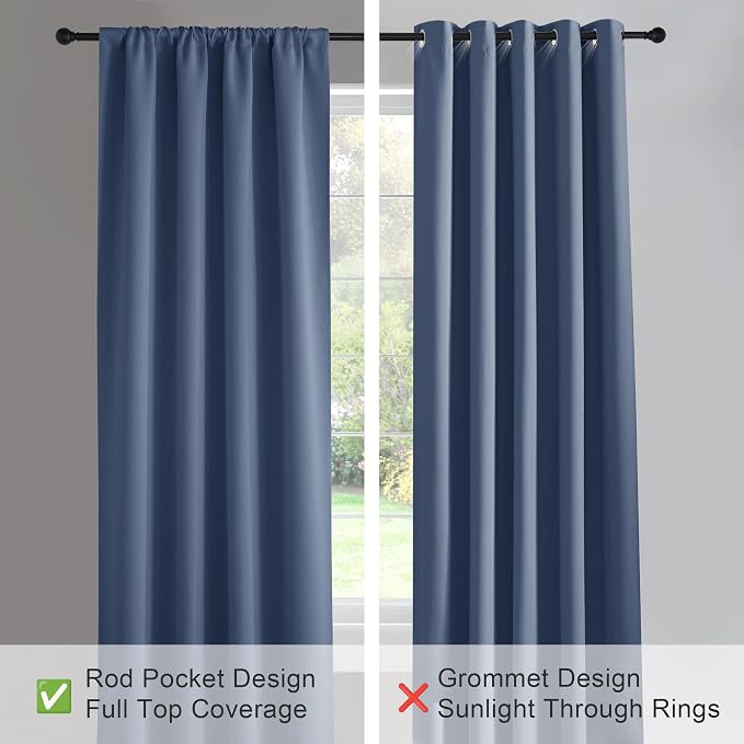 PONY DANCE Stone Blue Blackout Curtains for Living Room,Room Darkening Heat & Draft Block Window Drapes Privacy Backdrops for Home Office, W42 x L80 inch, 2 Panel