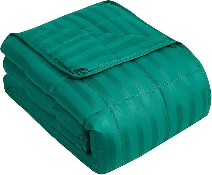 Weighted Blanket for Adults (12 lbs, 60" x 80", Glossy green Stripes) Heavy Blanket for Sleeping Perfect for 110-130 lbs, Queen Size Breathable Blanket with Premium Glass Bead, Machine Washable