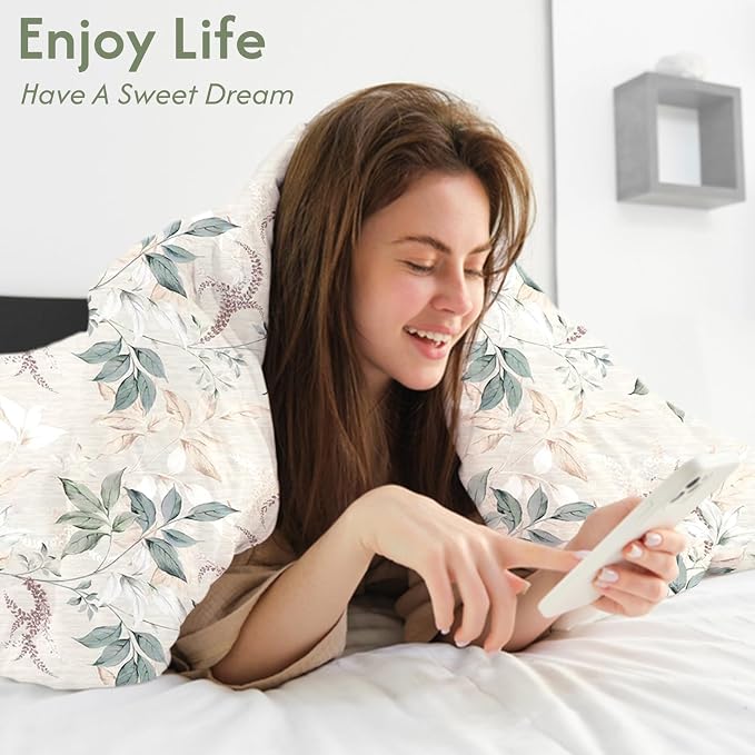 LONAVA King Botaincal 3 Pcs Duvet Cover Set, Breathable Soft Microfiber Forest Green Lining Comforter Cover with Zipper Closure, and 2 Anti-Pilling, Fade Resistant Pillowcases, Lavender