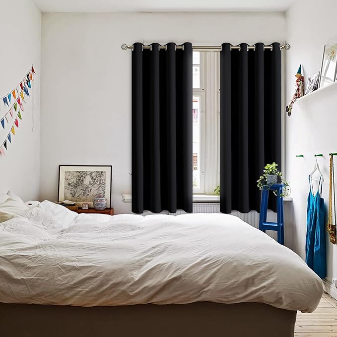 BGment Black Blackout Curtains for Bedroom 72 Inch Long - 2 Panels | Grommet Top, Black Out, Room Darkening, Sunblock, Thermal Insulated, Window Drapes for Kids Boys Room, 52x72 Inch