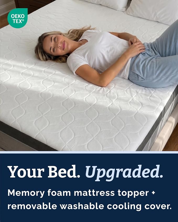 Mattress Topper - 3 Inch Memory Foam Mattress Topper with Cover - Full | Cooling Cover for Hot Sleepers, Plush, Thick & Comfy, Pain & Pressure Relief, Mattress Pad with Straps & Washable Cover