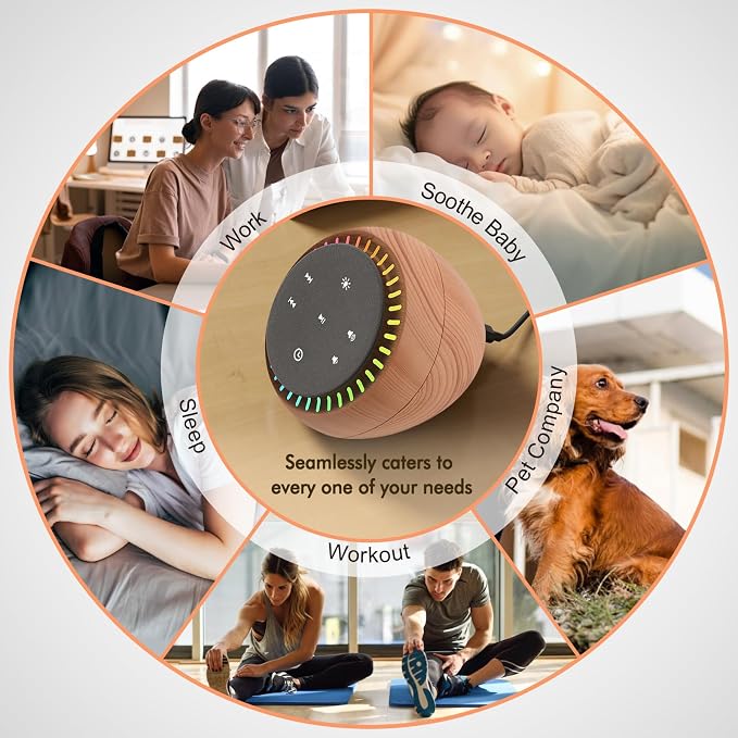 DreamSky Sound Machine for Sleep, White Noise for Sleeping Adults & Baby | Brown Noise Fan for Office Privacy & Noise Canceling, 26 Sounds & RGB Night Light, USB-C Powered for Home Travel