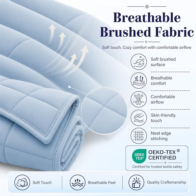 L'AGRATY Weighted Blanket for Adults 20lbs（Queen Size, 60"x80"） Cooling Heavy Blanket Microfiber Breathable Big Weighted Throw Blanket for Summer Fall Winter, Light Blue