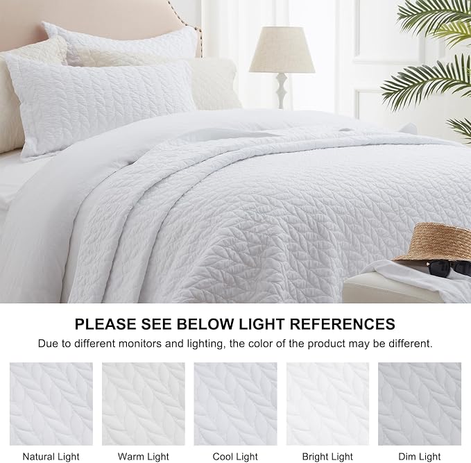 SunStyle Home Queen Quilt Bedding Set, Lightweight Summer Bedspreads,White | Soft Coverlet With 2 Pillow Shams,Morden Style Quilts for All Season, Suitable for Bed,Couch,Bedroom,Guest Room,90"X96"