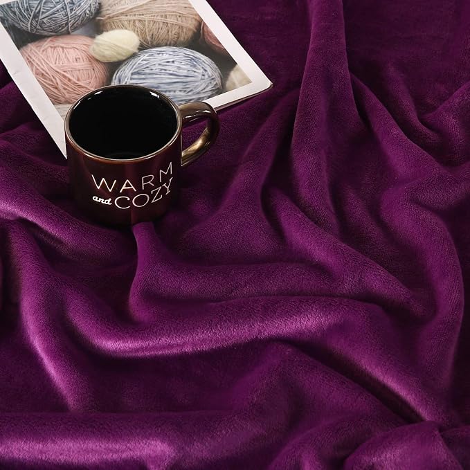 TASTHROW Large Flannel Fleece Throw Blanket, 50×70 Inch | Cozy Lightweight Thick Blanket - All Seasons Suitable for Women, Men and Kids (Two Pack, Purple)
