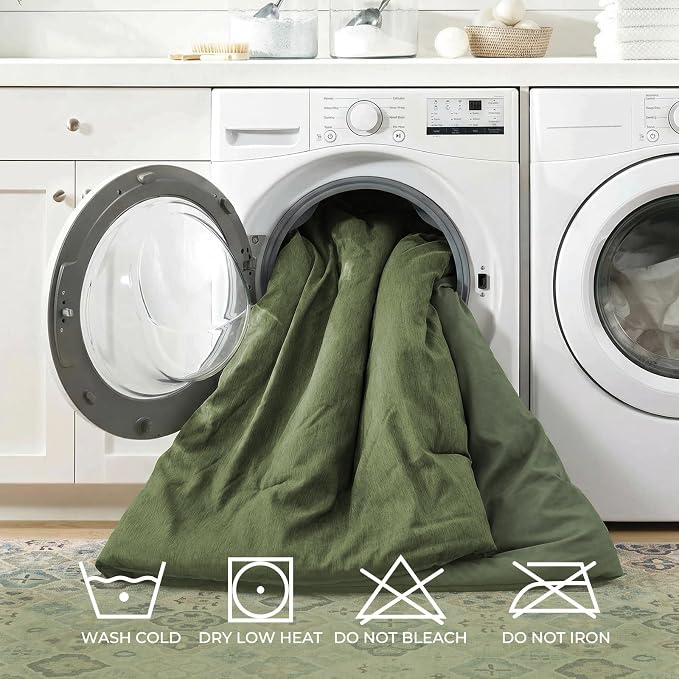 JOLLYVOGUE Full Comforter Set 7 Pieces Dark Green, Cationic Dyeing Bed in a Bag Full, Double-Tone Bedding Set with Down Alternative Comforter, Sheets, Pillowcases & Shams