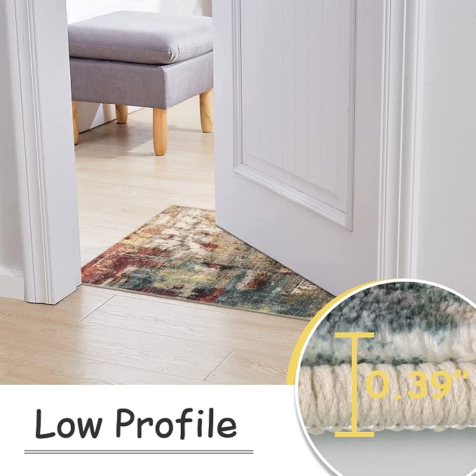 Lahome Modern Abstract Area Rug - 2x3 Washable Small Entryway Rug for Kitchen Non-Slip Front Doormat, Contemporary Faux Wool Soft Floor Indoor Carpet for Bathroom,Red/Multi