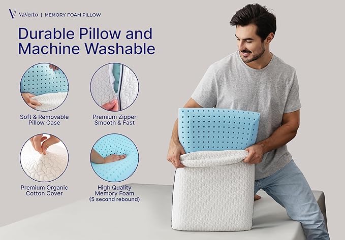 King Size Memory Foam Pillows - Firm Pillow - King Size 1-Pack | Memory foam pillow - Back stomach & side sleepers - Shoulder & back pain relief -Cooling pillow washable bamboo viscose cover
