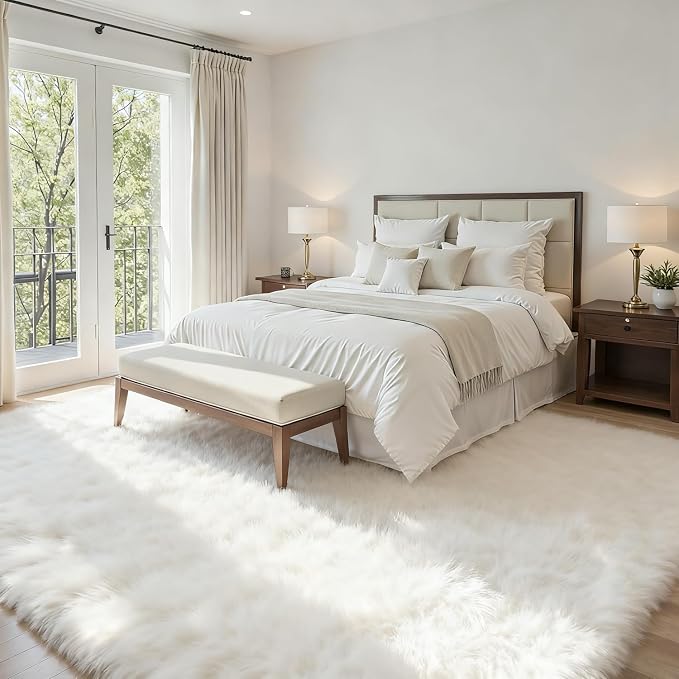 5x8 Fluffy Shag Area Rugs for Living Room Bedroom: Soft Plush Carpet White | Upgraded Non-Slip Thick Memory Foam, Ultra Soft, Non-Shedding Fuzzy Carpet, Easy Clean Decor for Kids Room, Nursery, Playroom
