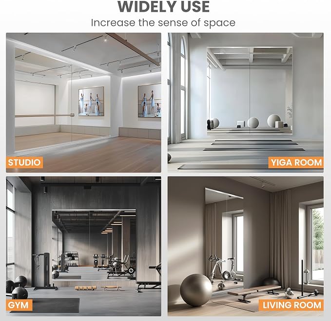 pertetey 63 x 28 in Home Gym Mirror, Frameless, 1-Pack | Tempered Glass, Full Body View, Wall Mounted for Yoga, Exercise, Dance Studio