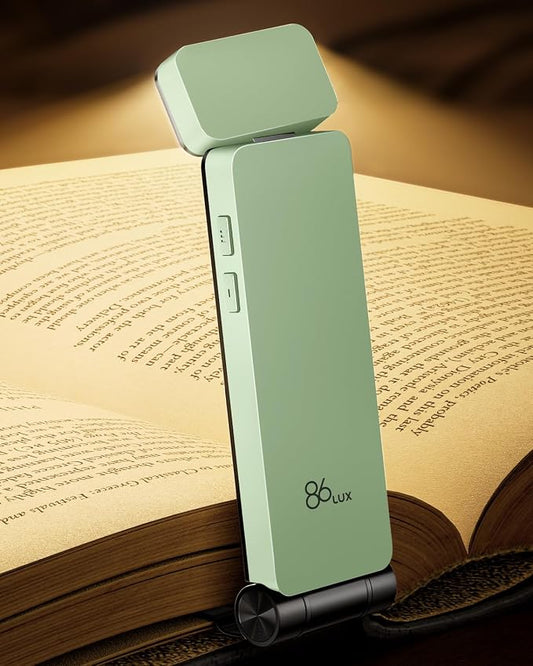 86lux Book Light, Rechargeable Clip-On LED Reading Light for Bed | 3 Color Temperatures with Stepless Dimming, Ultralight Bookmark Design for Book Lovers, Mint Green