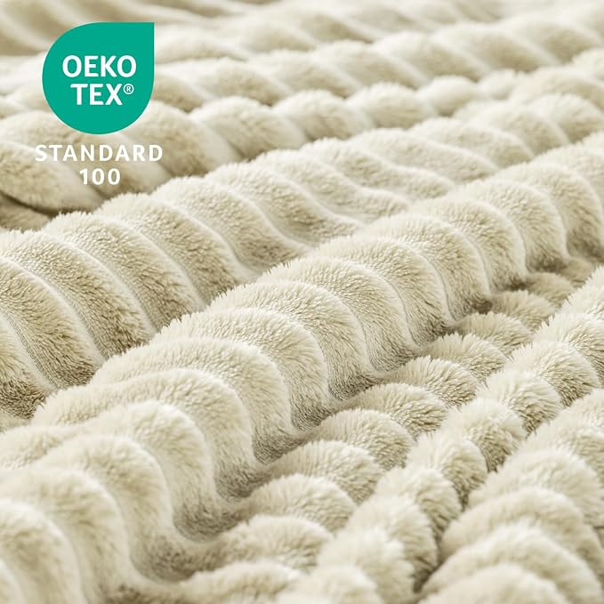 BEDELITE Ribbed Jacquard Beige Fleece Throw Blanket for Couch, 50x70 Inch | Soft Warm Decorative Fluffy Blanket, Cozy Plush Lightweight Fuzzy Throw Blanket for Bed Sofa Home Room Decor, Gift for Women