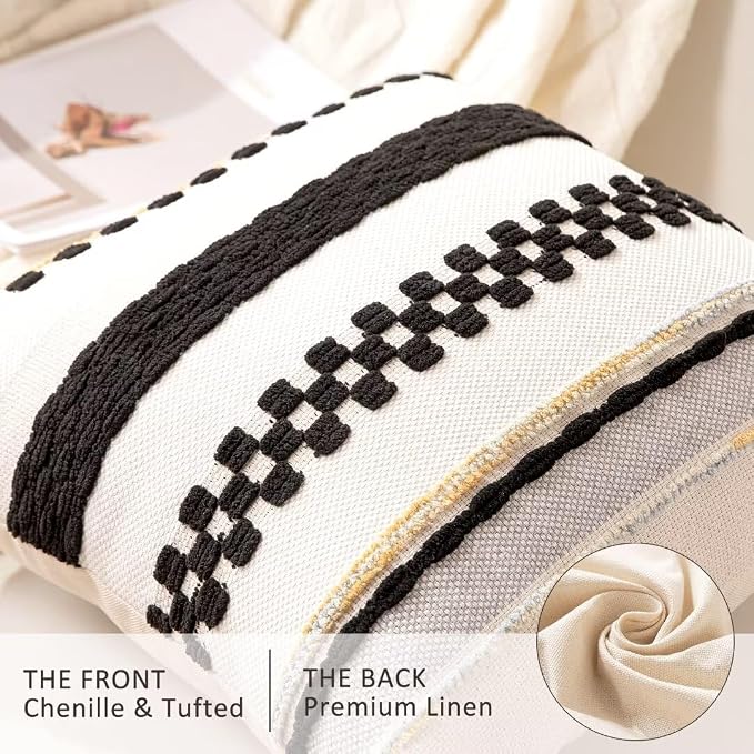 Boho Throw Pillow Covers Decorative Neutral Farmhouse Pillow case | 18x18 Set of 2 Cushion Case Striped Square Pillows Cover Couch Pillow Cases Accent Pillowcase for Sofa Bed,Black