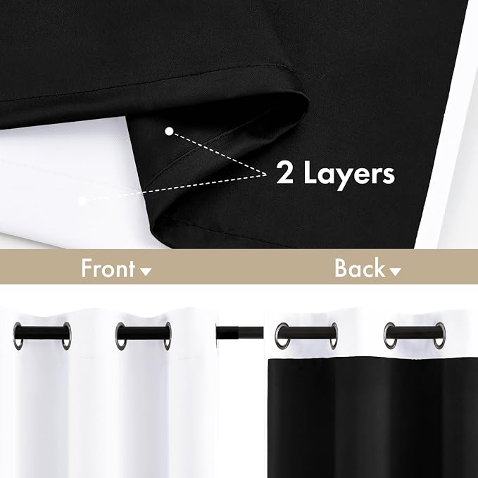 MIULEE White 100% Blackout Curtains for Bedroom 90 Inch Long 2 Panels | 2 Thick Layers Thermal Insulated Window Curtains with Black Liner, Noise Reducing Grommet, Drapes for Living Room