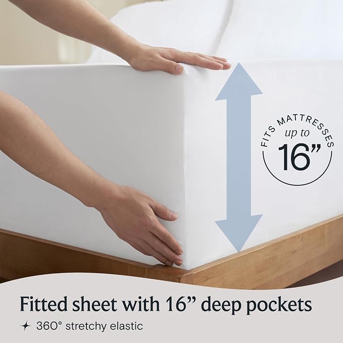 LuxClub Twin Size Sheets Set, Cooling & Soft Deep Pocket Bed Sheets, 3PC | LuxClub Silky Fitted Sheet & Pillowcase Sets, Breathable Hotel Luxury Bedding for Mattress Wrinkle Free, White