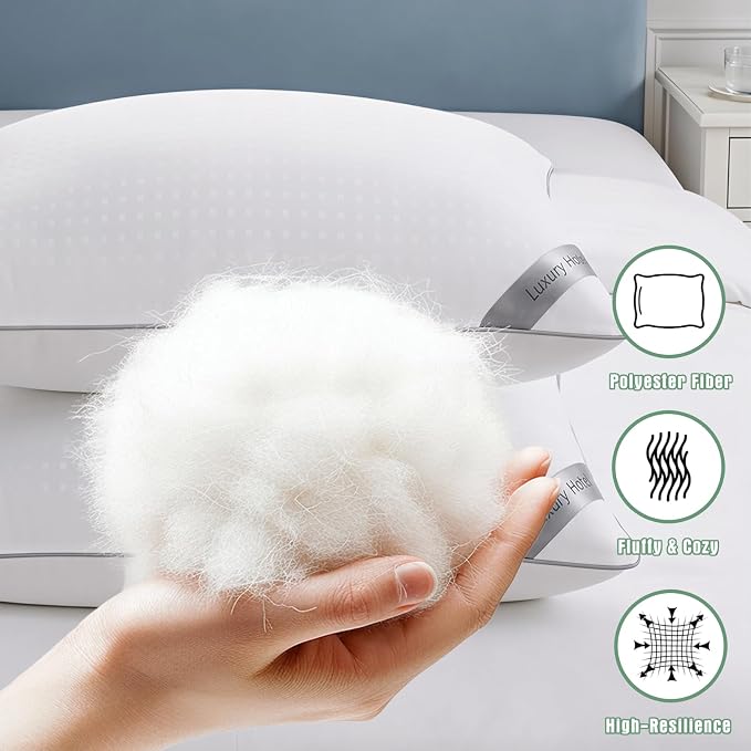 Queen Size Bed Pillows for Sleeping Set of 4,4 Pack Great Support Luxury Hotel Pillows for Side,Stomach and Back Sleepers(4 Pack)