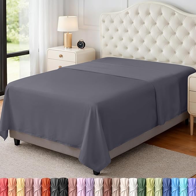 Twin XL Size Flat Sheet Only, Ultra Soft & Breathable Hotel Sheets, Grey | Hotel Bedding, Cooling Comfort, Smooth Feel, Wrinkle & Fade Resistant, Easy Care, Long-Lasting, Machine Washable, OEKO-TEX