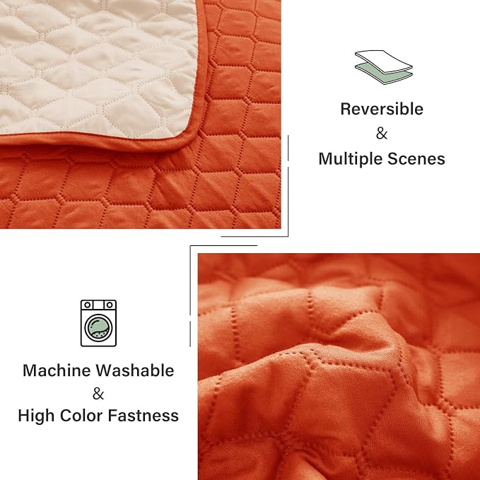 Exclusivo Mezcla Reversible King Size Quilt Bedding Set, Burnt Orange | Lightweight Bedspreads with 2 Pillow Shams, Soft Microfiber, All Season Bed Coverlets for Bedroom Guest Room, 104x96 Inch