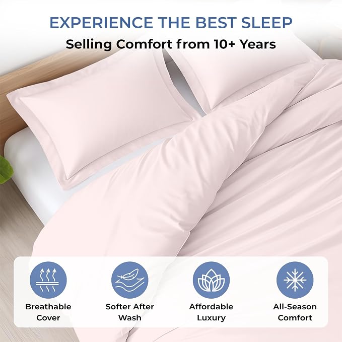 Custom Duvet Cover - 100% Egyptian Cotton 600 Thread Count Soft Premium Breathable Customizable Comforter Cover(Desired Dimensions)- Zipper Closure & 7 Internal Ties -Pink Blush