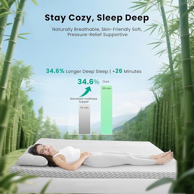 HOMRELEXA Bamboo Mattress Topper Twin XL Size 4 Inch, Cooling Gel & Bamboo Charcoal Memory Foam Mattress Topper for Back Pain Relief, Firm Dual-Layer Foam Bed Pad with Removable Cover College Dorm