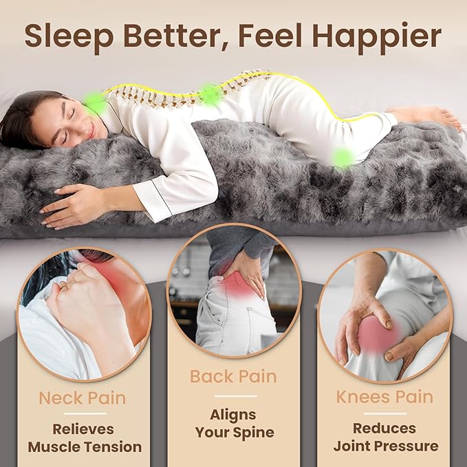 ZonLi Fluffy Body Pillow for Adults, Fuzzy Faux Fur Long Pillow with Shredded Memory Foam, Adjustable Support for Side Sleepers, Gifts, 20 x 54 Inch, Dark Grey