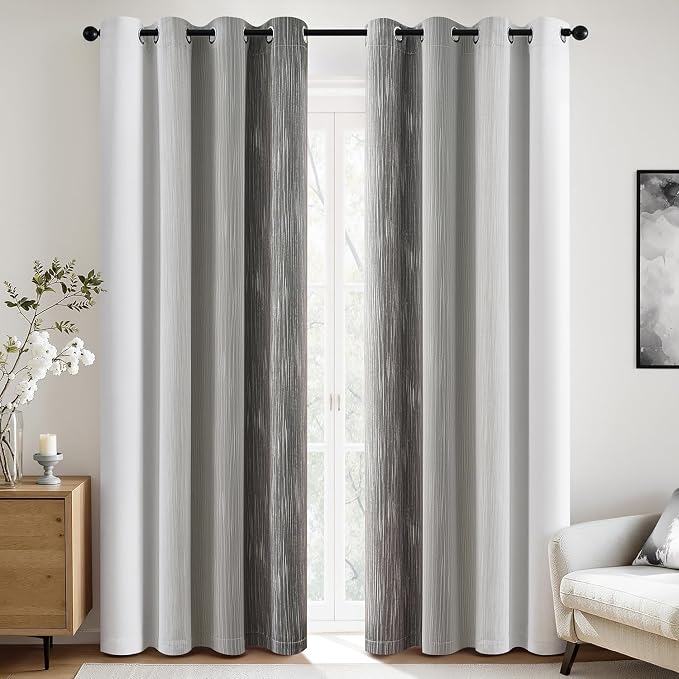 MIULEE Grey and Greyish White Ombre Blackout Curtains 52Wx90L Set of 2 | Full Room Darkening,Thermal Insulated,90 Inch Long,Grommet Drapes for Bedroom/Living Room,Modern Window Treatments