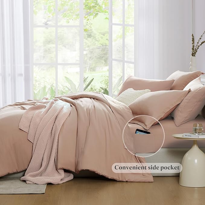King Size Comforter Set- 7 Pieces Prewashed Bed in a Bag King Bedding Sets | Soft All Season Comforter with Sheets, Pillow Shams & Pillowcases,Clay Pink