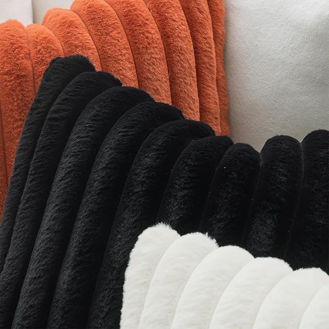 MIULEE Faux Fur Decorative Throw Pillow Covers 20x20 Set of 2 Black | French Modern Soft Plush Couch Pillows, Cozy Fluffy Cushion Covers for Sofa Bed Living Room Home Decor