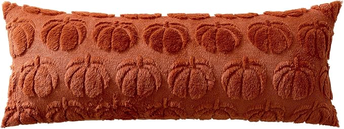 MIULEE Fall Pillow Cover Pumpkin Fall Decor Lumbar 14x36 Rust | Set of 2 Fall Decorations for Home, Plush Faux Fur Farmhouse Accent Pillowcase, Porch Sofa Couch Cushion Bed Livingroom