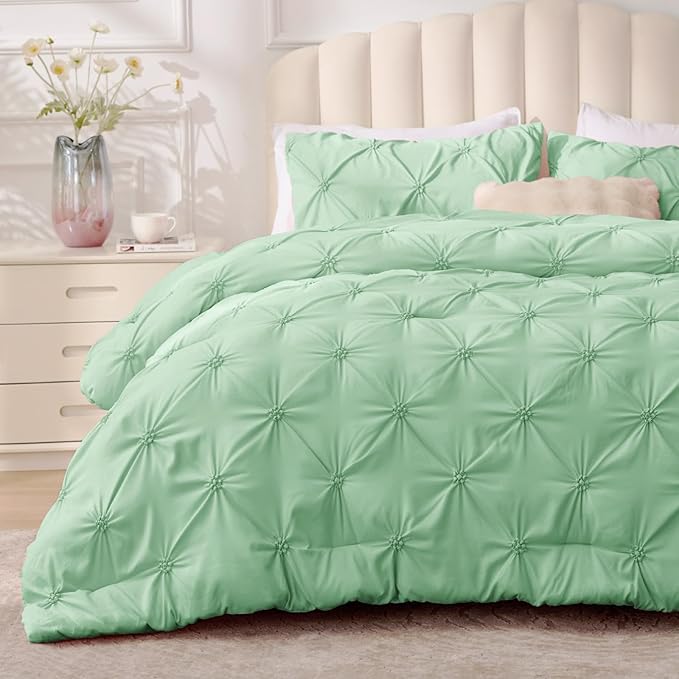 BEDELITE Twin Comforter Set Sage-Green,Lightweight & Soft Comforter | Pintuck Boho Bedding, Warm & Cute Bed Set for All Season,With 1 Pillowcase
