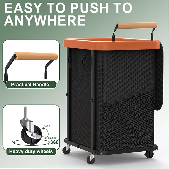150L Laundry Basket with Wheels,Rolling Basket Hamper with Lid&Handle Black | Laundry Organizer Storage Cart with Heavy Duty Sturdy Metal Frame for Home, Hotel, Laundry Room
