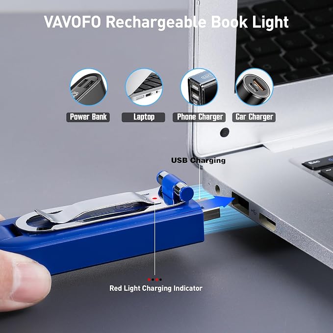 VAVOFO USB Rechargeable Book Light, Bookmark Clip on LED Reading Light | 3 Colors 9 Lighting modes clip on book light, Eye Care Glow for Bed Reading, Christmas Gift for Bookworms, Book Accesories