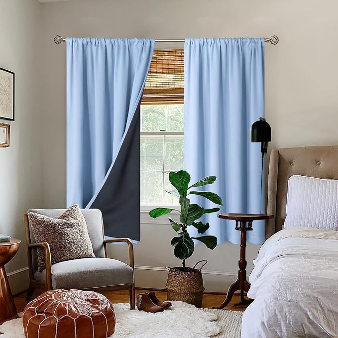 BGment Light Blue 100% Blackout Curtains for Bedroom 63 Inch Length | Thermal Insulated Soundproof, Light Blocking Dark, Black Out Curtains for Living Room, 2 Panels, 42 x 63 Inch