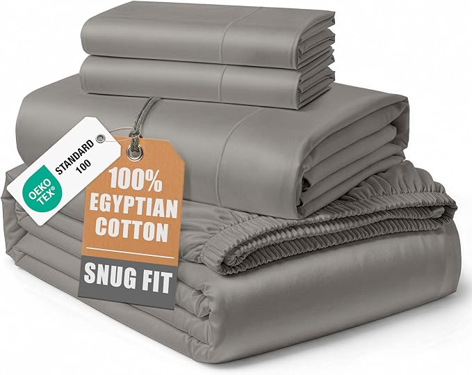 LANE LINEN Queen Sheet Set 100% Egyptian Cotton Sateen - Charcoal | Queen Bed Sheets - 4-Piece Set, For A Luxurious Night's Sleep, For A Silky Hotel-Style Bed, Styles A Master Bedroom