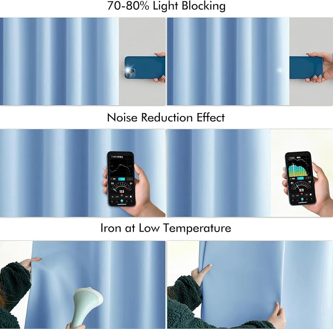 MIULEE Sky Blue Back Tab Blackout Curtains 52x96 Inch Long 2 Panels Set | Rod Pocket Pinch Pleated, Thermal Insulated, Bedroom Living Room Darkening Drapes, Light Blocking Floor to Ceiling Curtains