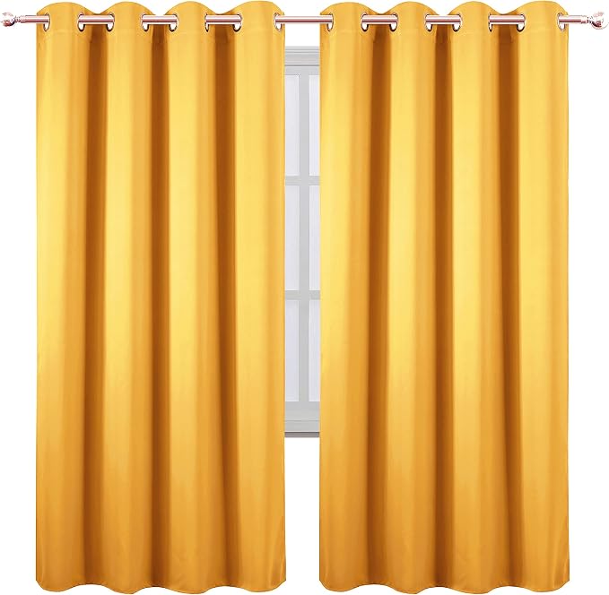 Yellow Thermal Blackout Curtains/52 x 72 Inch/Set of 2 Panels Room Darkening Curtains