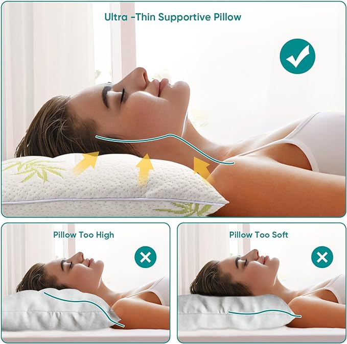 MINUPWELL Ultra Thin Pillows, Flat Pillows for Sleeping Thin, 7D High Support 2.5 inch Height Slim Bed Pillows for Stomach Sleeper, King Size -18x36 in - Rayon Derived from Bamboo