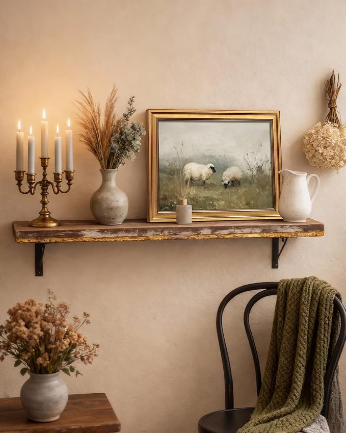 VIYYIEA Vintage Gold Framed Wall Art for Living Room, Sheep Canvas Prints Home Decor, Oil Painting Picture, Bedroom Wall Decor Gifts for Friends or Family -【Valais Blacknose Sheep】-(16L x 12W)