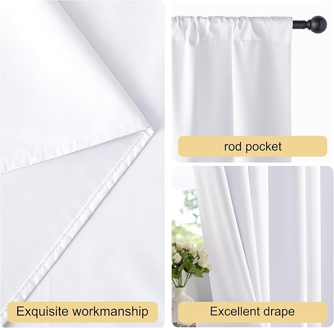 NICETOWN 100% Blackout RV Curtains for Camper Windows, Kitchen, Home Decoration Snow White Blackout Curtains & Drapes for Small Window (29" Wide by 20" Long, 1 Pair)